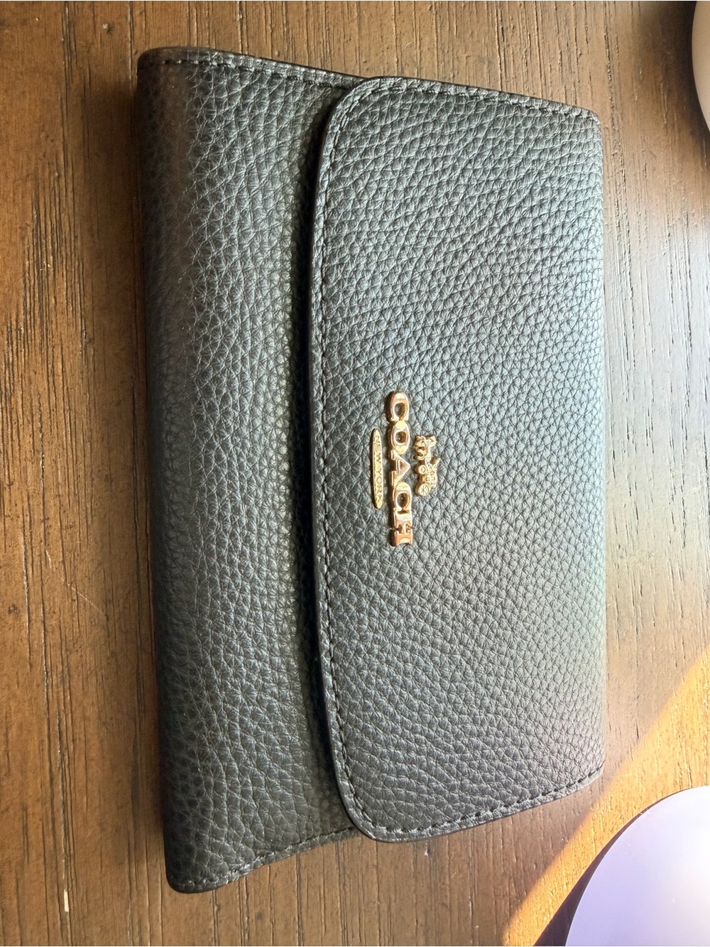 Coach Black Pebbled Leather Wallet with Gold Logo
